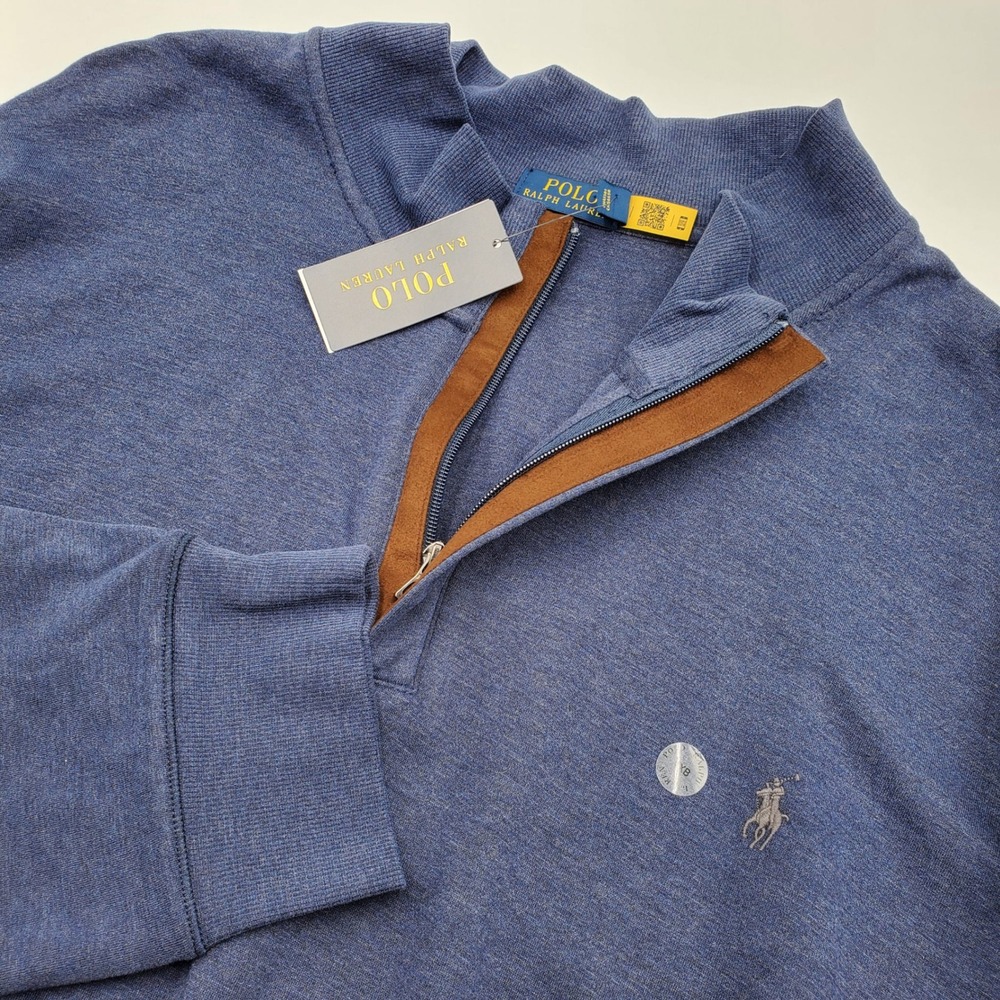 Polo Ralph Lauren Mens 6XB Blue Quarter Zip Pullover Cotton Blend NWT Big & Tall